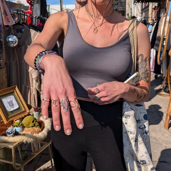 Dark Romance Black White Sterling Silver Ring Retro Vintage Boho Stone Size 7 - Picture 6 of 6